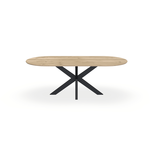 Eettafel Eiken Naturel - Ovaal Plat - Matrix Dun Onderstel Mat Zwart - {{ product.type }} - Kas20