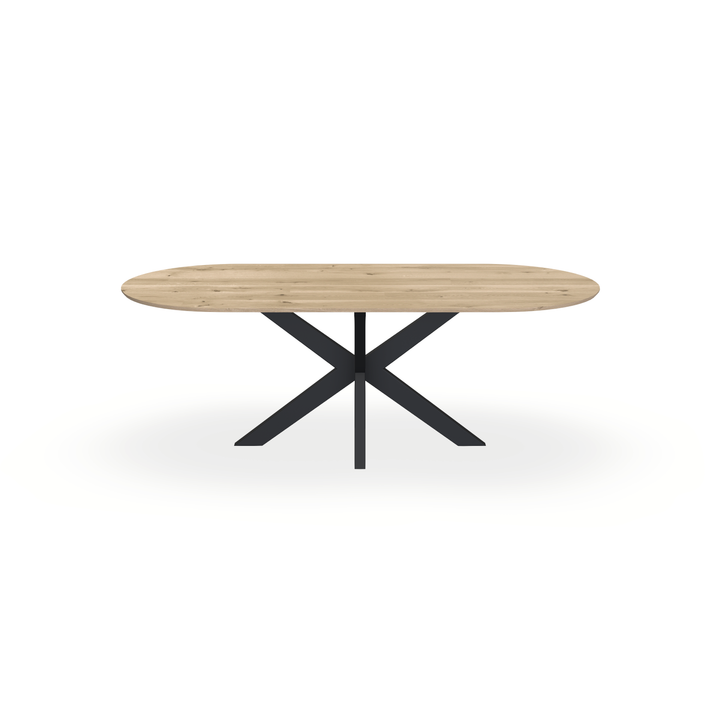 Eettafel Eiken Naturel - Ovaal Plat - Matrix Dun Onderstel Mat Zwart - {{ product.type }} - Kas20