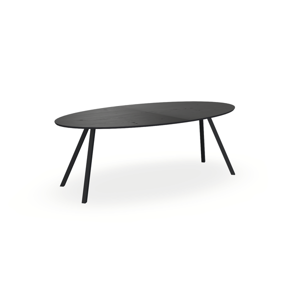 Eettafel Eiken Fineer Noesten Zwart - Ovaal - I Schuin Onderstel Mat Zwart - {{ product.type }} - Kas20