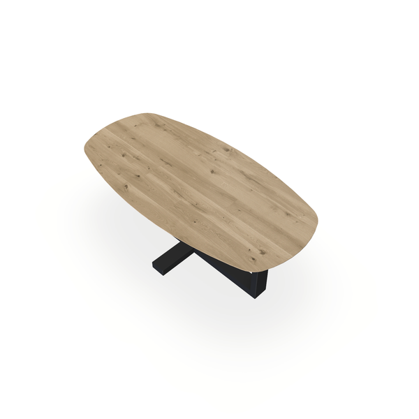 Eettafel Eiken Naturel - Ovaal Deens - Halve Plus Onderstel Mat Zwart - {{ product.type }} - Kas20
