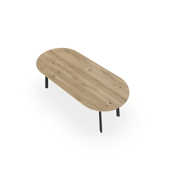 Eettafel Eiken Naturel - Ovaal Plat - I Poot Onderstel Mat Zwart - {{ product.type }} - Kas20