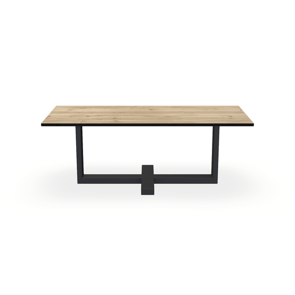 Eettafel Eiken Naturel - Recht - Halve Plus Onderstel Mat Zwart - {{ product.type }} - Kas20