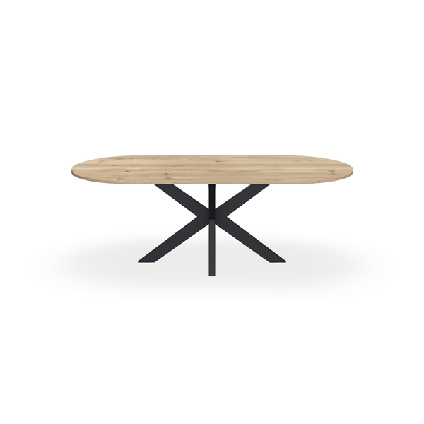 Eettafel Eiken Naturel - Ovaal Plat - Matrix Dun Onderstel Mat Zwart - {{ product.type }} - Kas20