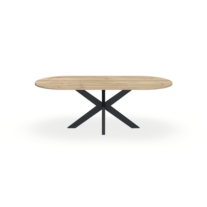 Eettafel Eiken Naturel - Ovaal Plat - Matrix Dun Onderstel Mat Zwart - {{ product.type }} - Kas20