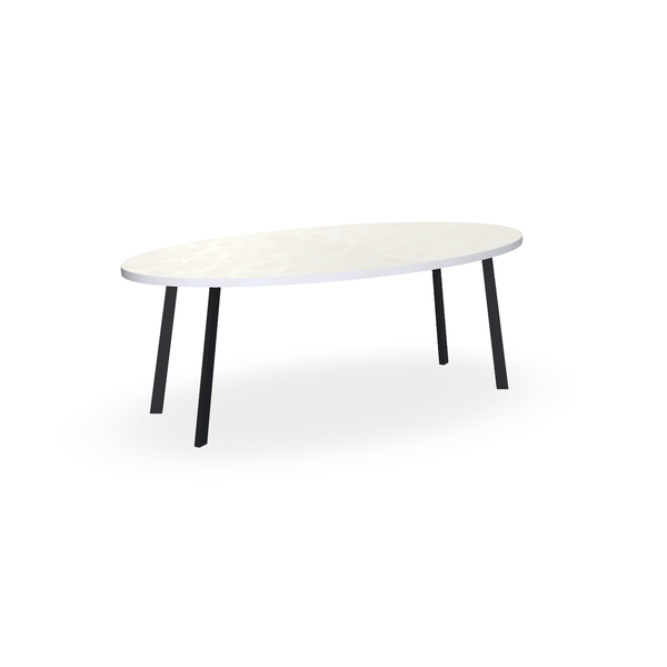 Eettafel Beton Creamy White - Ovaal - I Poot Onderstel Mat Zwart - {{ product.type }} - Kas20