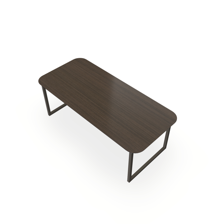 Eettafel Melamine Eiken Bruin - Recht Radius - Kubus Onderstel Mat Donkerbruin - {{ product.type }} - Kas20