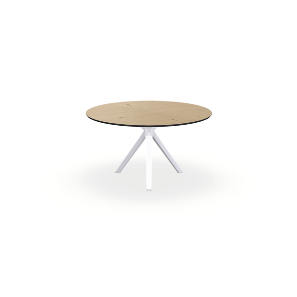 Eettafel Eiken Fineer Noesten Naturel - Rond - Stella Onderstel Mat Wit - {{ product.type }} - Kas20