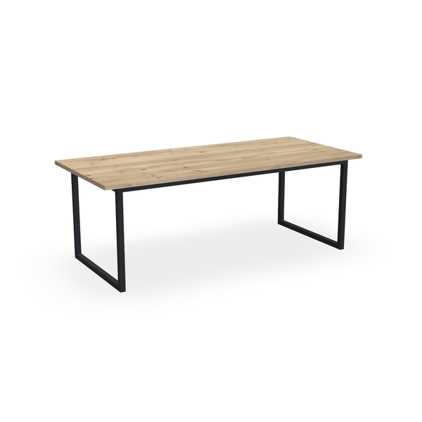 Eettafel Eiken Naturel - Recht - Kubus Onderstel Mat Zwart - {{ product.type }} - Kas20