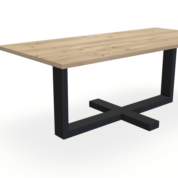 Eettafel Eiken Naturel - Recht - Halve Plus Onderstel Mat Zwart - {{ product.type }} - Kas20