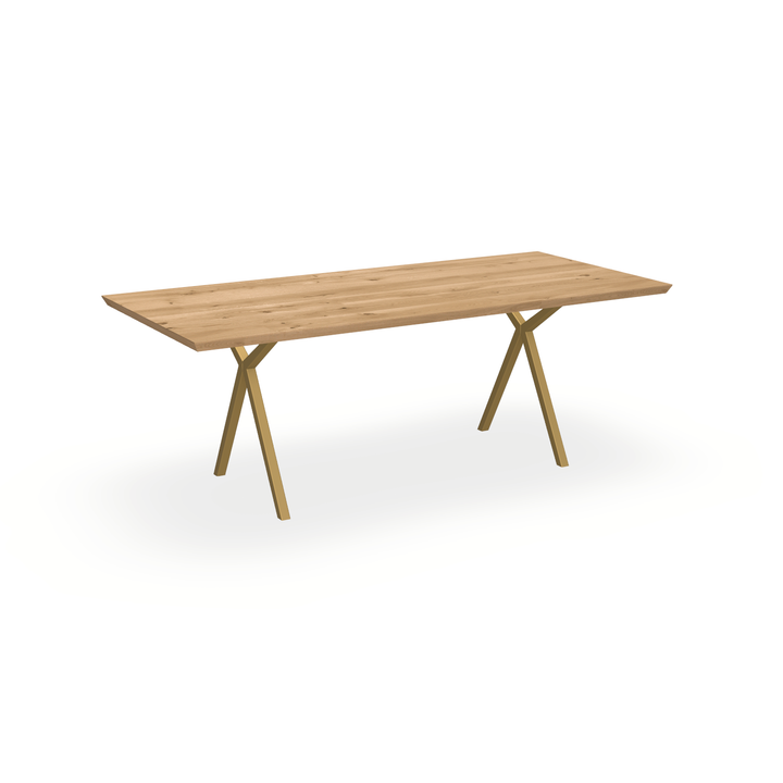 Eettafel Eiken Maurra - Recht - Scissor Onderstel Mat Goud - {{ product.type }} - Kas20