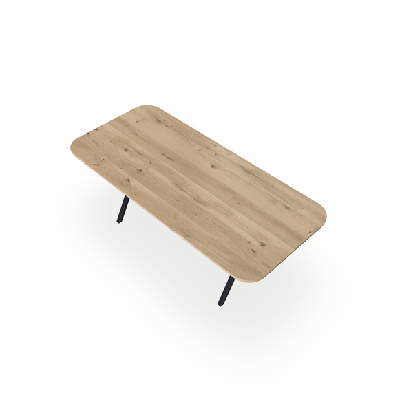 Eettafel Eiken Liqurien - Recht Radius - Scissor Onderstel Mat Zwart - {{ product.type }} - Kas20