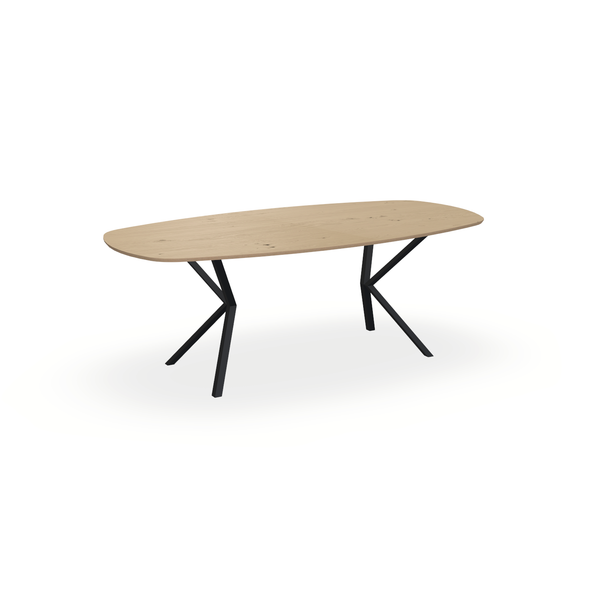 Eettafel Eiken Fineer Noesten Naturel - Ovaal Deens - Vv Poot Onderstel Mat Zwart - {{ product.type }} - Kas20