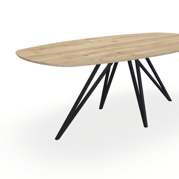 Eettafel Eiken Naturel - Ovaal Deens - Spin Onderstel Mat Zwart - {{ product.type }} - Kas20