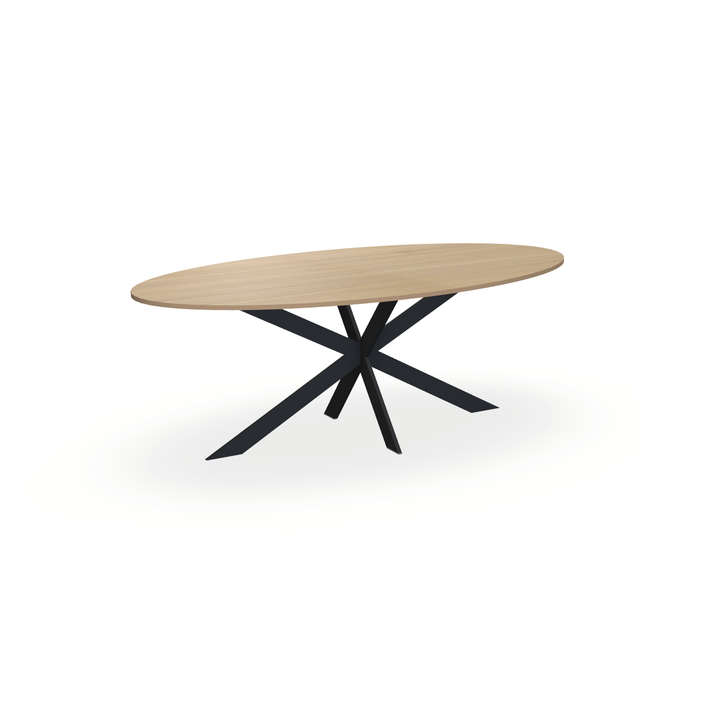 Eettafel Eiken Fineer Naturel - Ovaal - Matrix Ultra Onderstel Mat Zwart - {{ product.type }} - Kas20