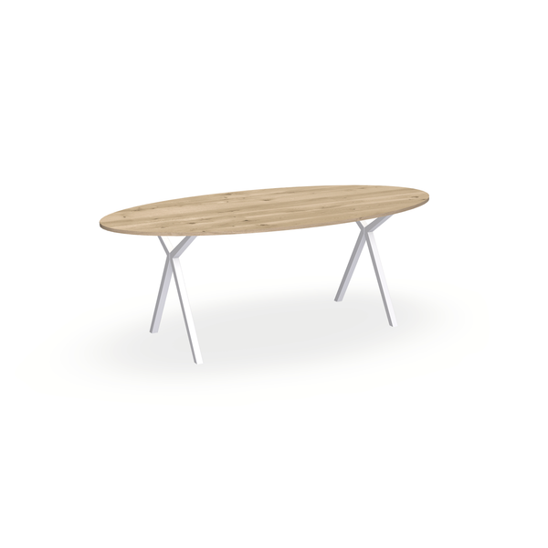 Eettafel Eiken Naturel - Ovaal - Scissor Onderstel Mat Wit - {{ product.type }} - Kas20