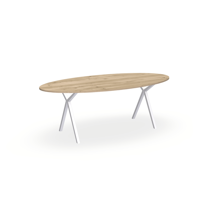 Eettafel Eiken Naturel - Ovaal - Scissor Onderstel Mat Wit - {{ product.type }} - Kas20