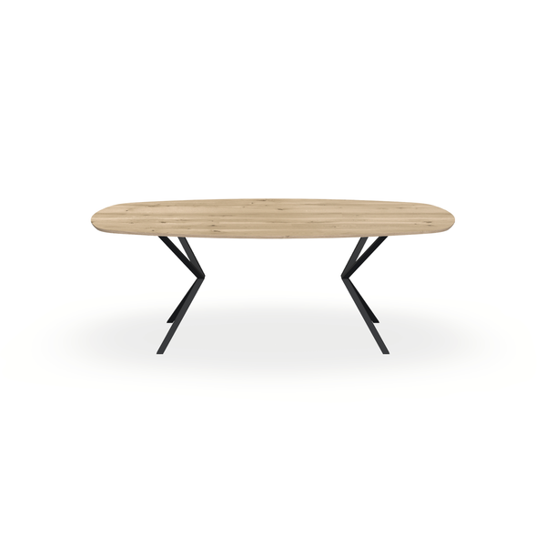Eettafel Eiken Naturel - Ovaal Deens - Vv Poot Onderstel Mat Zwart - {{ product.type }} - Kas20