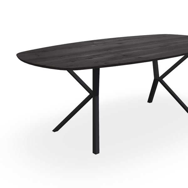 Eettafel Eiken Black Smoke In - Ovaal Deens - Vv Poot Onderstel Mat Zwart - {{ product.type }} - Kas20