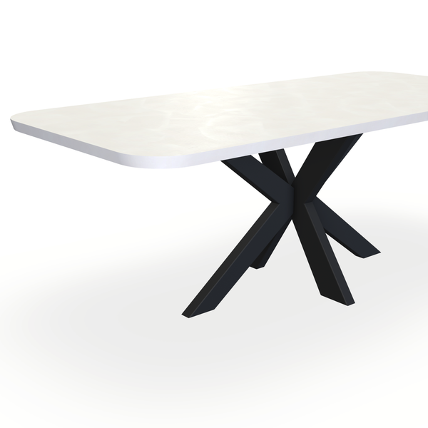 Eettafel Beton Creamy White - Recht Radius - Matrix Dun Onderstel Mat Zwart - {{ product.type }} - Kas20