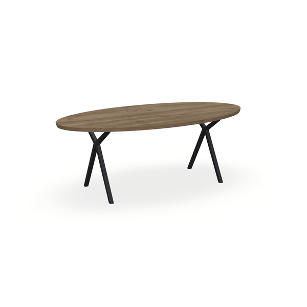 Eettafel Eiken Chocolate - Ovaal - Scissor Onderstel Mat Zwart - {{ product.type }} - Kas20