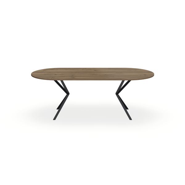 Eettafel Eiken Chocolate - Ovaal Plat - Vv Poot Onderstel Mat Zwart - {{ product.type }} - Kas20