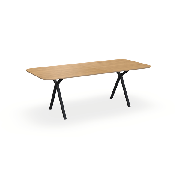 Eettafel Eiken Fineer Toscani - Recht Radius - Scissor Onderstel Mat Zwart - {{ product.type }} - Kas20