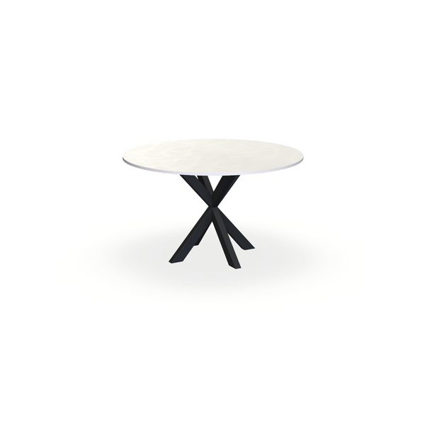 Eettafel Beton Creamy White - Rond - Kruispoot Dun Onderstel Mat Zwart - {{ product.type }} - Kas20
