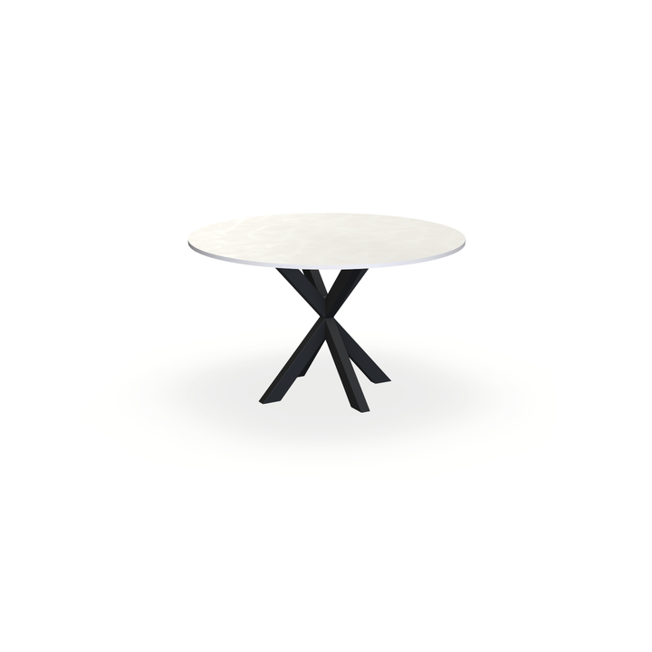 Eettafel Beton Creamy White - Rond - Kruispoot Dun Onderstel Mat Zwart - {{ product.type }} - Kas20