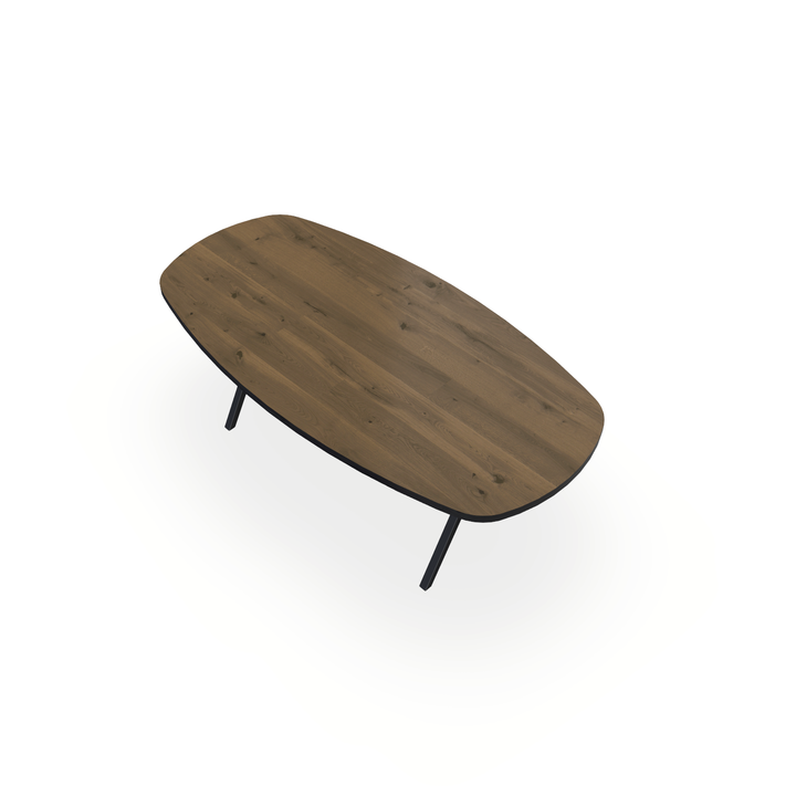 Eettafel Eiken Chocolate - Ovaal Deens - Scissor Onderstel Mat Zwart - {{ product.type }} - Kas20