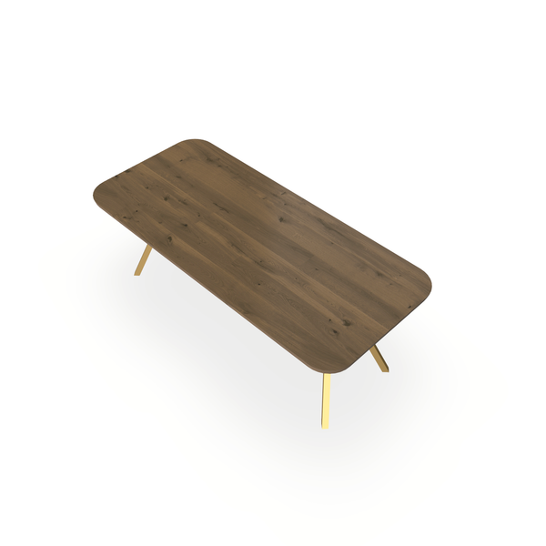 Eettafel Eiken Chocolate - Recht Radius - I Schuin Onderstel Mat Goud - {{ product.type }} - Kas20