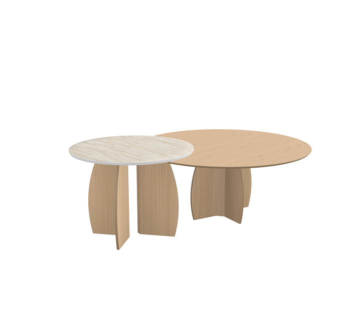 Eiken/Keramiek duo Salontafel Liqurien - Rond - Maan onderstel - {{ product.type }} - Kas20
