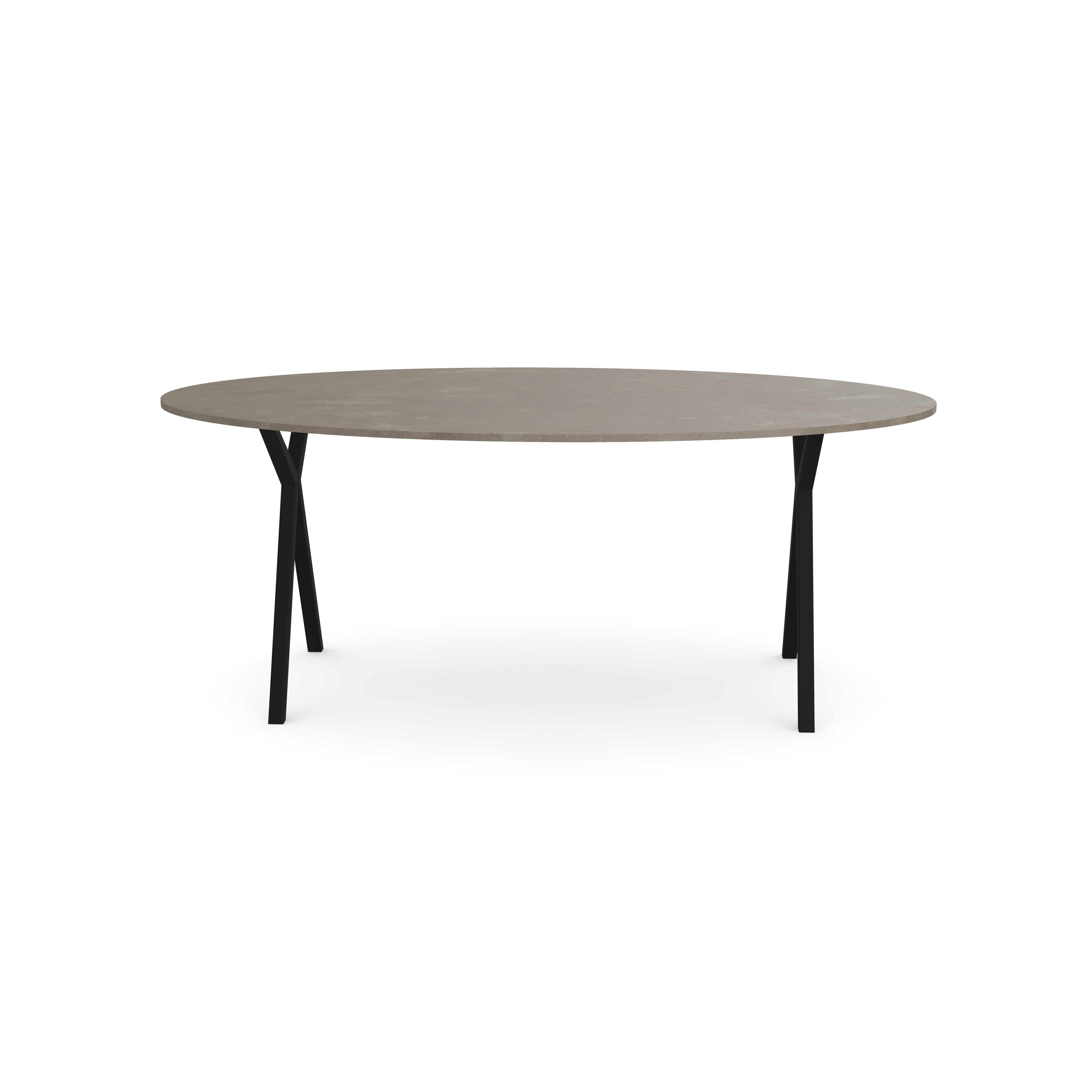 Beton eettafel - Leather Taupe - Ovaal - Scissor Onderstel Mat Zwart