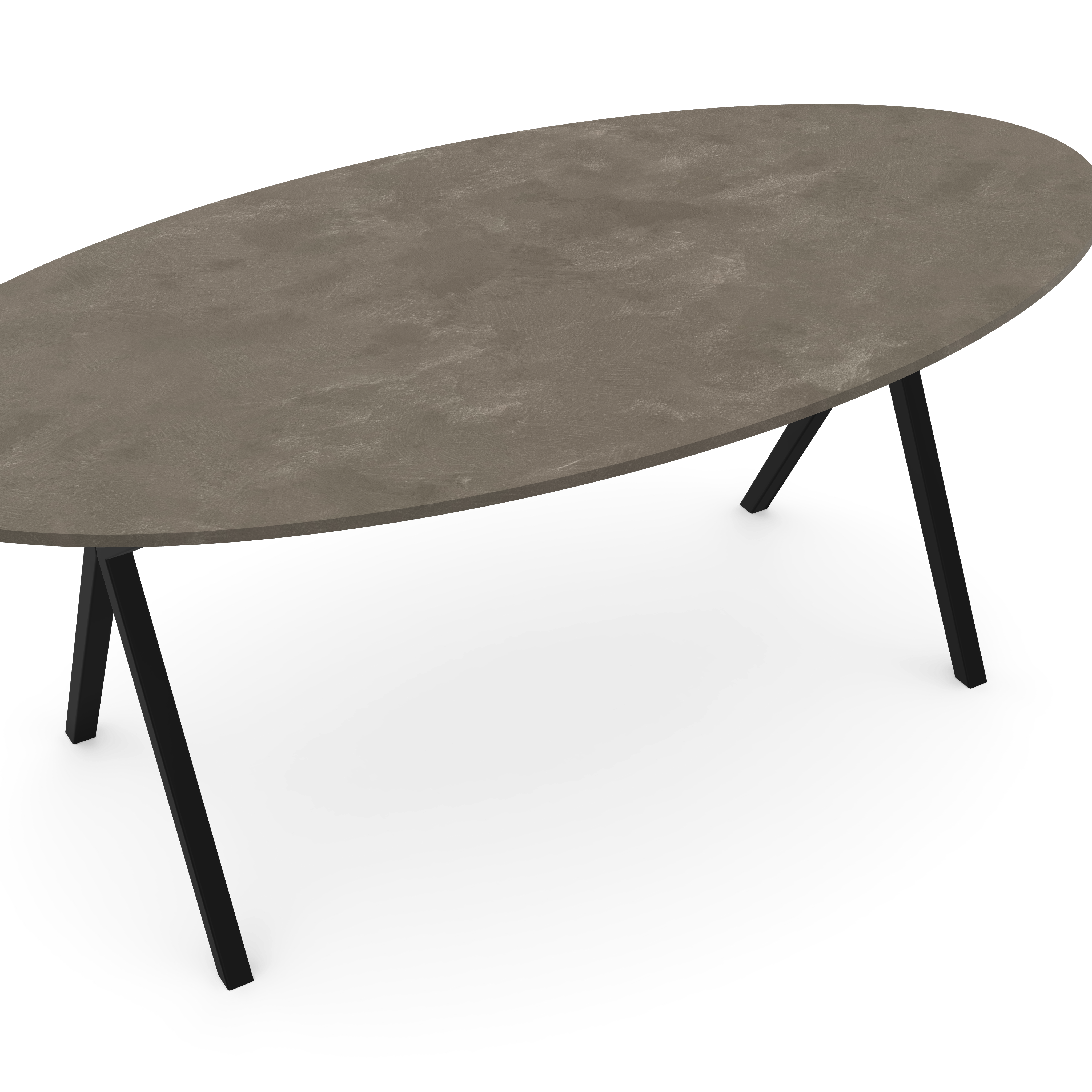 Beton eettafel - Leather Taupe - Ovaal - Scissor Onderstel Mat Zwart