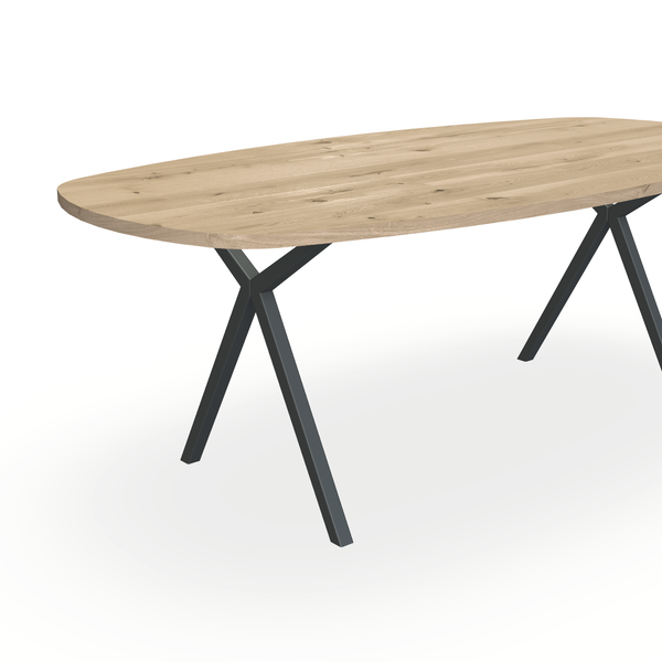 Eettafel Eiken Naturel - Ovaal Deens - Scissor Onderstel Mat Antraciet - {{ product.type }} - Kas20