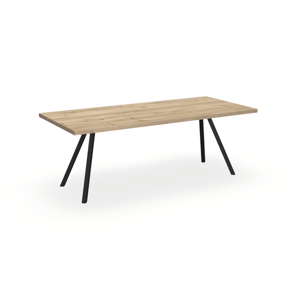 Eettafel Eiken Naturel - Recht - I Schuin Onderstel Mat Zwart - {{ product.type }} - Kas20