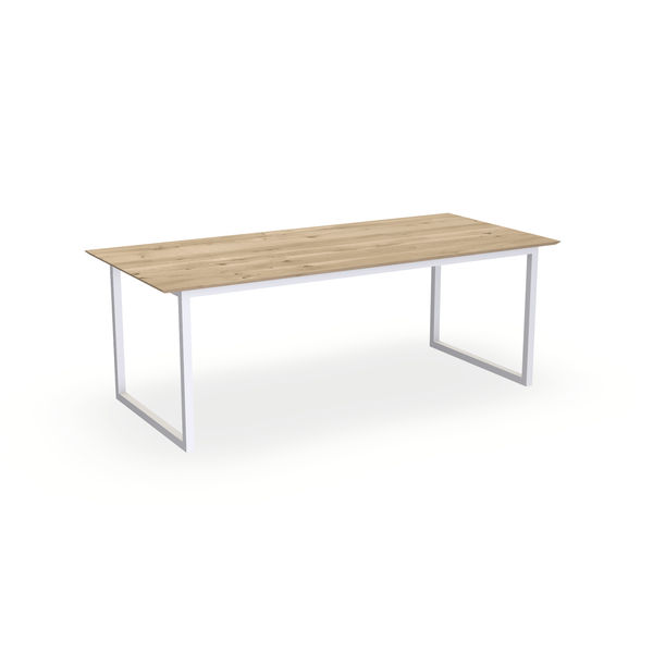 Eettafel Eiken Naturel - Recht - Kubus Onderstel Mat Wit - {{ product.type }} - Kas20