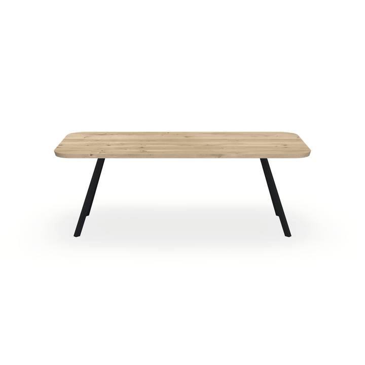Eettafel Eiken Naturel - Recht Radius - I Schuin Onderstel Mat Zwart - {{ product.type }} - Kas20