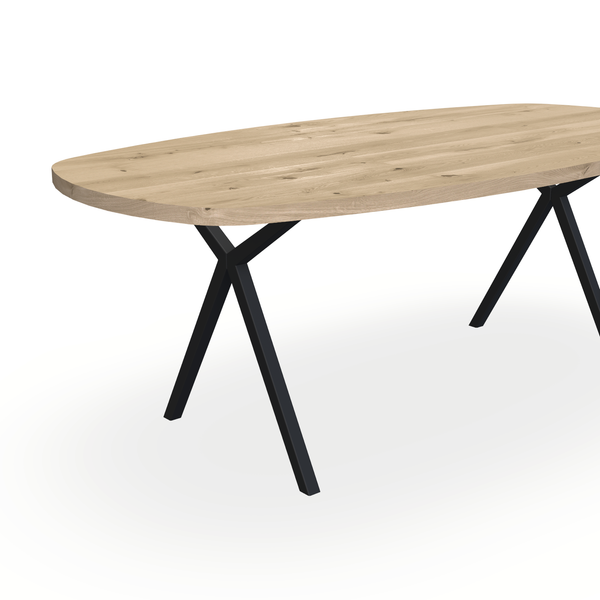Eettafel Eiken Naturel - Ovaal Deens - Scissor Onderstel Mat Zwart - {{ product.type }} - Kas20