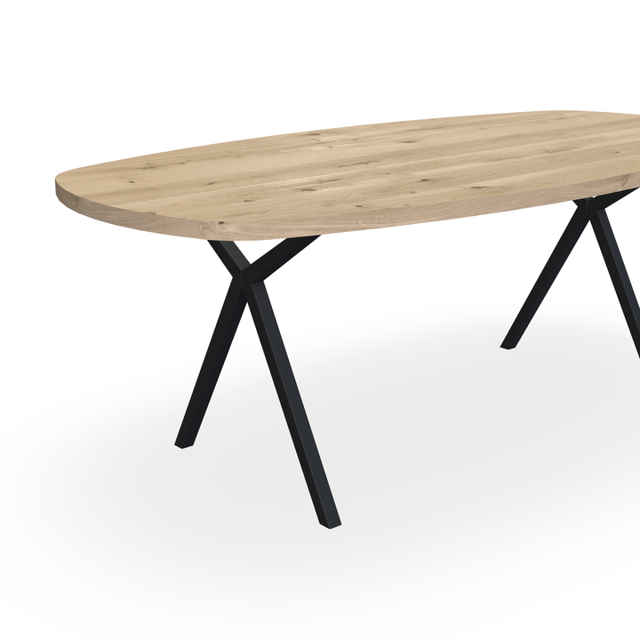 Eettafel Eiken Naturel - Ovaal Deens - Scissor Onderstel Mat Zwart - {{ product.type }} - Kas20