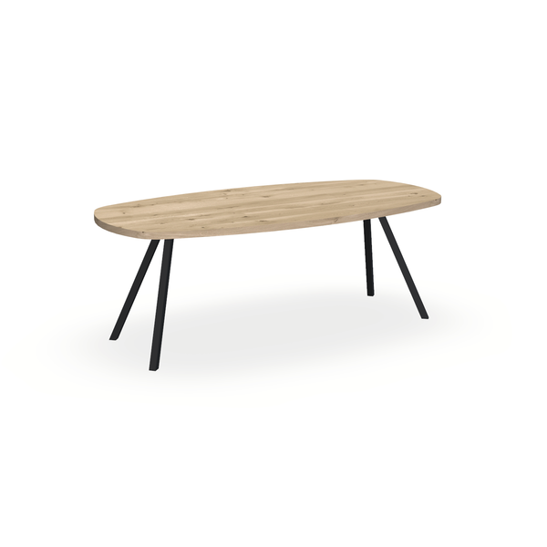 Eettafel Eiken Naturel - Ovaal Deens - I Schuin Onderstel Mat Zwart - {{ product.type }} - Kas20