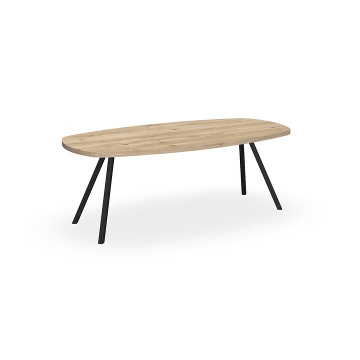 Eettafel Eiken Naturel - Ovaal Deens - I Schuin Onderstel Mat Zwart - {{ product.type }} - Kas20