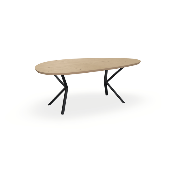 Eettafel Eiken Fineer Noesten Naturel - Kiezel B - Vv Poot Onderstel Mat Zwart - {{ product.type }} - Kas20