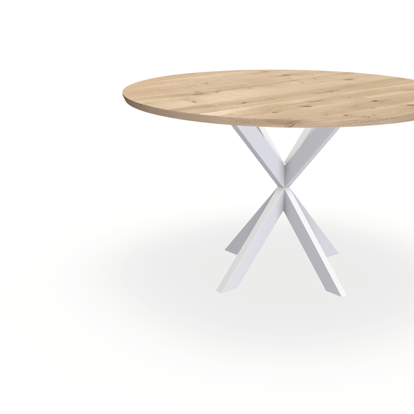 Eettafel Eiken Liqurien - Rond - Kruispoot Ultra Onderstel Mat Wit - {{ product.type }} - Kas20