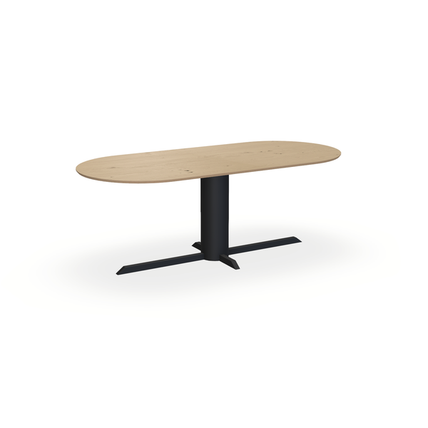 Eettafel Eiken Fineer Noesten Naturel - Ovaal Plat - Ilona Onderstel Mat Zwart - {{ product.type }} - Kas20