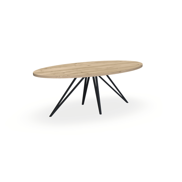 Eettafel Eiken Naturel - Ovaal - Spin Onderstel Mat Zwart - {{ product.type }} - Kas20