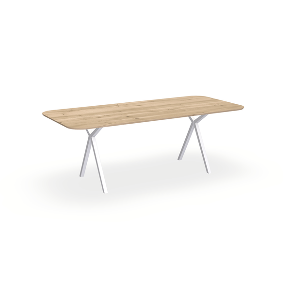 Eettafel Eiken Liqurien - Recht Radius - Scissor Onderstel Mat Wit - {{ product.type }} - Kas20
