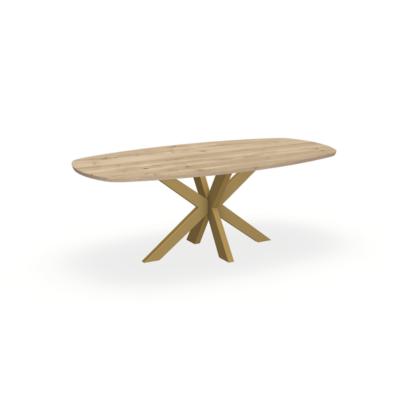 Eettafel Eiken Naturel - Ovaal Deens - Matrix Dun Onderstel Mat Goud - {{ product.type }} - Kas20