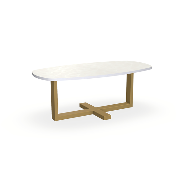 Eettafel Beton Creamy White - Ovaal Deens - Halve Plus Onderstel Mat Goud - {{ product.type }} - Kas20