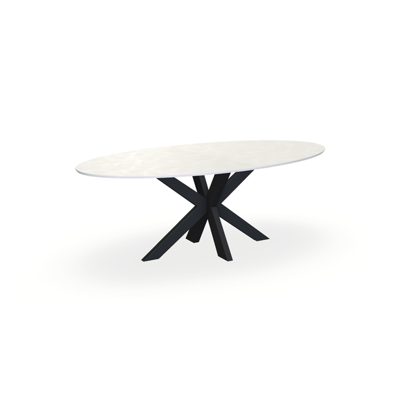 Eettafel Beton Creamy White - Ovaal - Matrix Dun Onderstel Mat Zwart - {{ product.type }} - Kas20