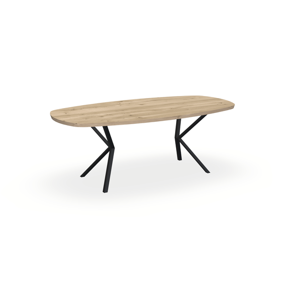 Eettafel Eiken Naturel - Ovaal Deens - Vv Poot Onderstel Mat Zwart - {{ product.type }} - Kas20